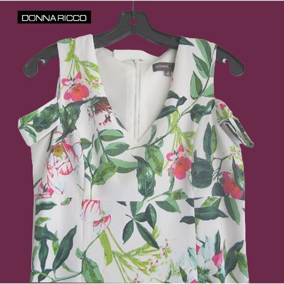 DONNA RICCO NEW Romantic Floral Cold Shoulder V-Neck Sheath Dress 10 - Picture 2 of 12